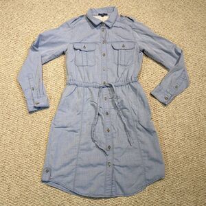Gap Shirt Dress Womens Small Blue Tie Waist Western Long Sleeve Roll